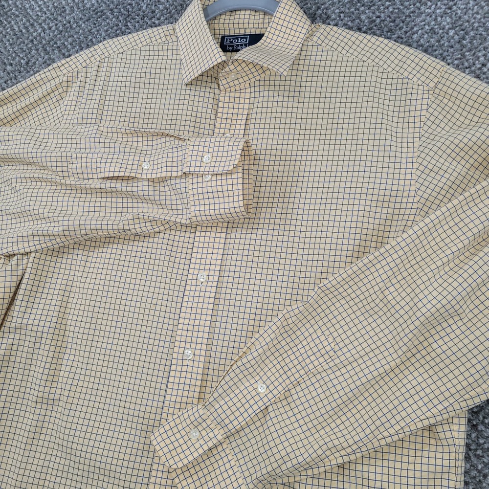 Polo Ralph Lauren Mens 16.5 36/37 Yellow Blue Tattersall Check Button Down Shirt
